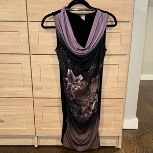 VENUS Black and Purple Floral Midi Dress
